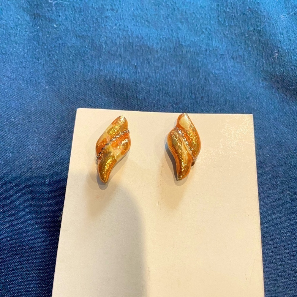 Vintage orange, cream, gold & silver colored earrings, 80s glam costume jewelry